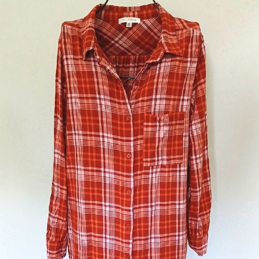 Daily Thread Rust Plaid Button-Up Shirt/Shacket - Picture 3 of 11